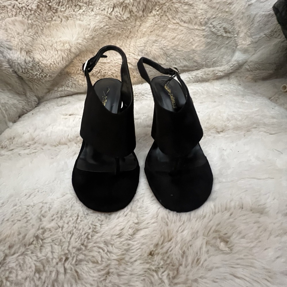 Women's Jolimall heels thong style sandal, black SZ 7‎ Faux Suede shoes
